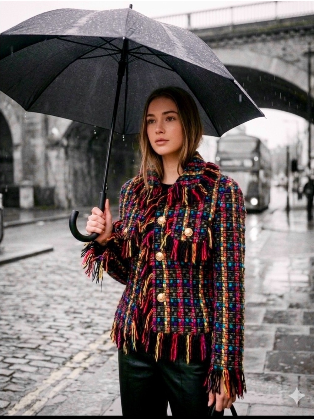 Vintage 90s Ferretti
Jeansphilosophy Multicolored Tweed Fringe Blazer m.i. Italy